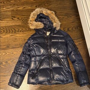 Navy Puffer Sam Jacket with Fur Hood
